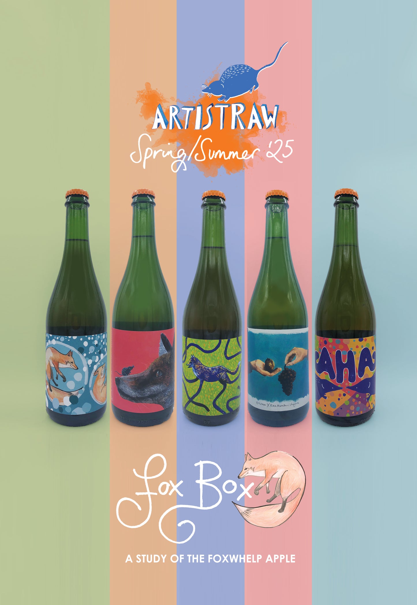 New release 'Fox Box' mixed case (3x 75cl ciders, 1x 75cl skin contact cider, 1x ciderkin plus artwork postcards)